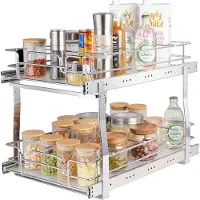 Vevor portaspezie estensibile doppio cesto lavello armadio rack cucina, cassetto scorrevole lavello portaspezie armadio organizzatore base armadio rack 393x558x457 mm (dimensione di installazione)