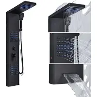 OEM Sistema di colonne doccia, comando a doppia maniglia, illuminazione LED blu, nero opaco 6004