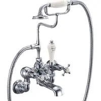 Casa Padrino rubinetto per vasca Art Nouveau argento / color crema H. 46,95 cm - Rubinetto nostalgico per vasca in ottone con doccetta - Accessori bagno nostalgici