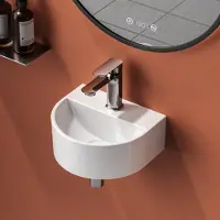 Emke lavabo a U compatto in Vetroceramica da parete 30,3 × 25,5 × 12 cm -Bianco con foro per rubinetto