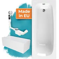Calmwaters Set completo per vasca 180x80 cm con supporto per vasca e set di scarico, set per vasca rettangolare in acrilico, vasca rettangolare originale 180 x 80 cm, bianco