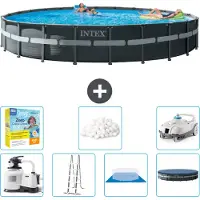 Intex Piscina Round Ultra XTR Frame - 732 x 132 cm - inclusa pompa - scaletta - telo di fondo - confezione di manutenzione della copertura - sfere filtranti - aspirapolvere