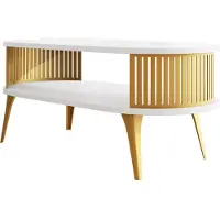 Mirjan 24 Tavolino da salotto Roenni Oval Gold, tavolino da salotto, gambe e fianchi in acciaio (colore: oro / bianco artico)
