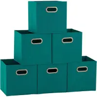 OEM Cestini pieghevoli in tessuto - Set di 6 contenitori con maniglie - Aqua Teal - 27 kg.