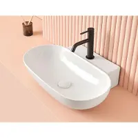 Sanycces Lavabo PISA 56 cm x 40 cm x 12,5h, con valvola a stelo "ClickClack", bianco