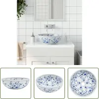 The Living Store Lavabo da appoggio Bianco e blu Rotondo Ø41x14 cm Vetroceramica