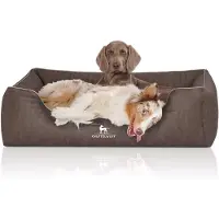 Knuffelwuff Cuccia ortopedica Tampa in Pelle finta trapuntata al laser XL marrone-grigio