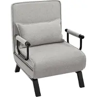 Woltu Poltrona letto 3 in 1, con schienale regolabile, struttura in metallo e rivestimento in lino: grigio chiaro Colore: grigio chiaro