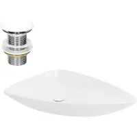 LuxeBath Lavabo da appoggio Square, 69x46x13 cm, bianco, in Vetroceramica, incl. set di scarico senza troppopieno