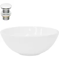 LuxeBath Lavabo Lavabo da appoggio rotondo, Ø 28x11,6 cm, bianco, in Vetroceramica, incl. set di scarico senza troppopieno