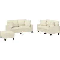 Syfax Set di Divani 3 pz con Cuscini Crema in Pelle finta