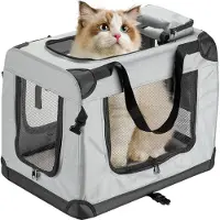 Fudajo Box pieghevole per cani, gatti M (60x42x44cm), robusto, leggero, sicuro, box per cani con maniglia di trasporto e coperta, grigio