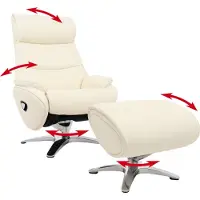 Mendler Poltrona reclinabile con poggiapiedi MCW-K98, poltrona per la televisione, con funzione relax e girevole, in metallo, rivestita in vera pelle/ecopelle, colore crema-bianco