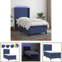 The Living Store Letto a molle con materasso e LED Blu 90x190 cm in tessuto