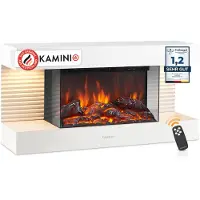 KAMINIO Camino elettrico LIZ - Caminetto elettrico da parete con riscaldamento, effetto fiamma 3D, luce ambiente a LED, telecomando - Bianco