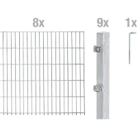 Alberts 655839 Recinzione a doppia rete metallica come set completo di 18 pezzi, zincato a caldo, altezza 80 cm, lunghezza 16 m