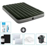 Intex Letto ad aria - Letto matrimoniale - 137 x 191 x 25 cm - Verde - Lenzuolo di ricambio - Kissing - Pompa - Kit di riparazione e protezione per cuscini