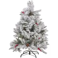Beliani Albero di Natale verde con neve artificiale bianca materiale sintetico 120 cm decorazione domestica in piante artificiali