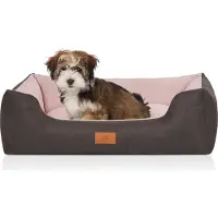 Knuffelwuff Cuccia per cani Luke in velluto con raffinata trama intrecciata a mano, colore nero-rosa