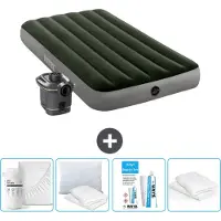 Intex Letto ad aria - 1 persona - 99 x 191 x 25 cm - Verde - Incluso pompa - Lenzuolo di ricambio - Bacio - Kit di riparazione en Protezione cuscino
