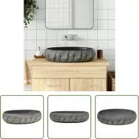 The Living Store Lavabo da appoggio nero e grigio ovale 59x40x15 cm in Vetroceramica