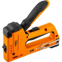 Neo Tools Cucitrice per mobili , cucitrice manuale, cucitrice multifunzione, 4 in 1, 6-14 mm, per graffette tipo J, G, L, E, corpo in alluminio, impugnatura profilata rivestita in plastica