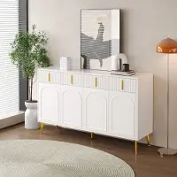 MODFU , Mobiletto contenitore da cucina con 4 ante e 4 cassetti, Credenza con finitura laminata rimovibile, ideale per soggiorno, camera da letto, cameretta, stanza degli adolescenti e ufficio, Bianco