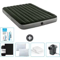 Intex Letto ad aria - 2 persone - 152 x 203 x 25 cm - verde - lenzuolo matrimoniale - bacio - pompa - set di riparazione e protezione per cuscini