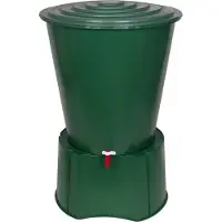 Kreher Technik Cisterna per l'acqua piovana XL da 210 litri in plastica, colore verde. Dotata di base monoblocco molto robusta, rubinetto e coperchio con chiusura di sicurezza
