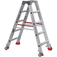 Euroline Premium 30573 Scala a pioli con rotelle a molla e fermi, 2x5 pioli
