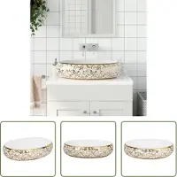 The Living Store Lavabo da appoggio Bianco e Oro Ovale 59x40x15 cm Vetroceramica