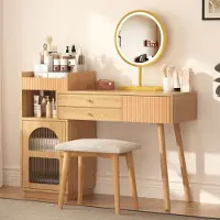MODFU Set di toeletta L120/P90/A40 cm senza sgabello, tavolino da toeletta con specchio a LED e illuminazione a 3 colori, 3 cassetti e mobile laterale