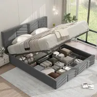 Flieks Letto imbottito con contenitore , letto matrimoniale 140x190cm con rete a doghe, letto contenitore funzionale letto in velluto, grigio