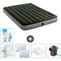 Intex Letto ad aria - Letto matrimoniale - 137 x 191 x 25 cm - Verde - Lenzuolo di ricambio - Kissing - Pompa - Kit di riparazione e protezione per cuscini