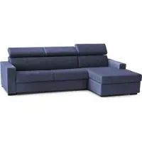 Dmora Divano Fisso con Penisola Angera 95x260 cm blu blu, Sfoderabile Poggiatesta Regolabili, Vano Contenitore Porta Cuscini Italy