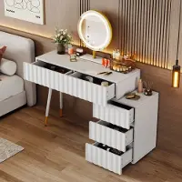 STILVORA Comò da trucco con specchio a LED e illuminazione, set da toeletta con 5 ampi cassetti, ideale per la camera da letto, colore bianco