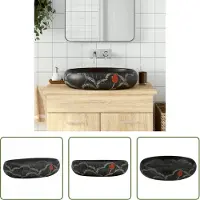 The Living Store Lavabo da appoggio Nero Ovale 59x40x15 cm Vetroceramica