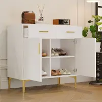 MODFU Mobile da cucina con 2 cassetti, cassettiera a 2 ante, mobile aggiuntivo con maniglie e piedini in metallo, bianco