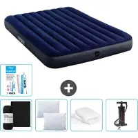Intex Letto gonfiabile - 2 persone - 152 x 203 x 25 cm - blu - lenzuolo incluso - bacio - pompa - set di riparazione e protezione per cuscini