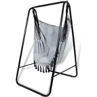 CCLIFE Sedia sospesa con telaio 3 cuscini Altalena sospesa fino a 100 kg Sedia sospesa da giardino per interni ed esterni, altalena grigia