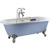 Casa Padrino vasca in ghisa grigio-azzurro/bianco 154 cm - Vasca da bagno curvilinea freestanding - Arredo bagno barocco e liberty