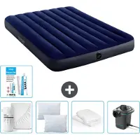 Intex Letto ad aria - Letto matrimoniale - 137 x 191 x 25 cm - Blu - Consegna inclusa Lenzuolo di ricambio - Bacio - Pompa - Set di riparazione en Protezione del cuscino