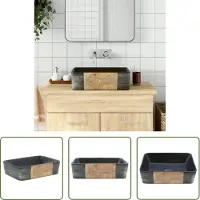 The Living Store Lavabo da appoggio Nero Marrone Rettangolo 46x35,5x13cm Vetroceramica