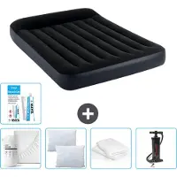 Intex Letto ad aria - Letto matrimoniale - 137 x 191 x 25 cm - Blu scuro - Consegna inclusa Lenzuolo di ricambio - Bacio - Pompa - Set di riparazione e protezione del cuscino