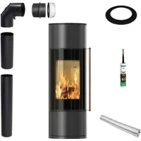 Kratki AMBLER Ø 150 7 kW stufa a legna in acciaio Maniglia in legno Jatoba