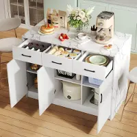 OKWISH Isola da cucina, 120 x 60 x 90,5 cm, mobile da cucina, cassettiera, mobile buffet, mobile aggiuntivo con ripiani regolabili, bianco