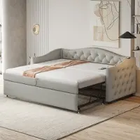 MODFU Letto estraibile 90x200cm/180x200cm con porta USB, Letto imbottito Daybed Letto per bambini Letto per ragazzi, Grigio (senza materasso)