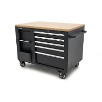 HBM Carrello portautensili mobile, banco da lavoro 114 cm con piano di lavoro in legno, nero