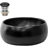 LuxeBath Lavabo Lavabo da appoggio rotondo, Ø 40x15,5 cm, nero, in Vetroceramica, incl. set di scarico senza troppopieno