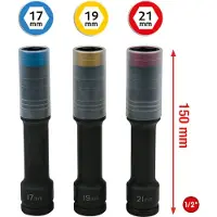 Ks Tools SlimPOWER set di bussole in alluminio extra lunghe 3 pezzi 1/2" 17 19 21 mm - 515.0622